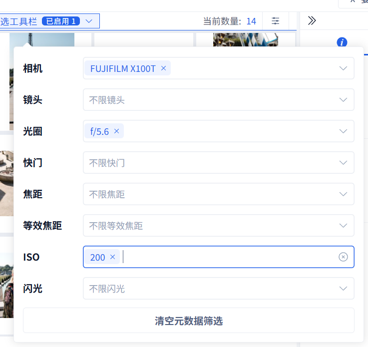 Metadata filter panel