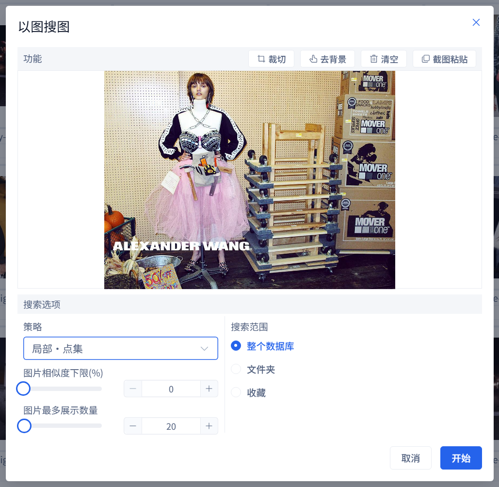 同一张时尚参考图切换到局部点集策略后显示图片相似度下限
